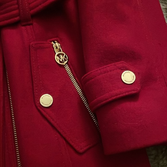 Michael Kors Red Wool Blend Belted Zip Front Coat PM - Picture 13 of 16